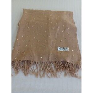 Camel tan Pashmina winter scarf fringe "pearl" accents rectangle classic